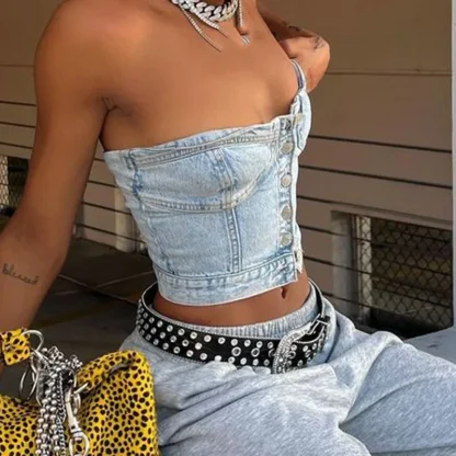 Strapless Button Denim Lux Camisole - Image 3