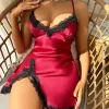 Trim Lace V-neck Split Cami Dresses